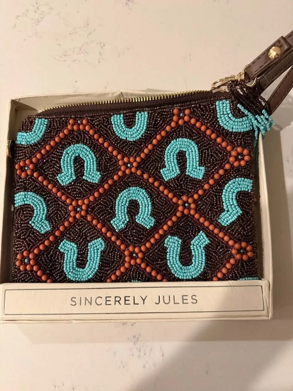 NWT Sincerely Jules Beaded Horseshoe Wristlet Purse